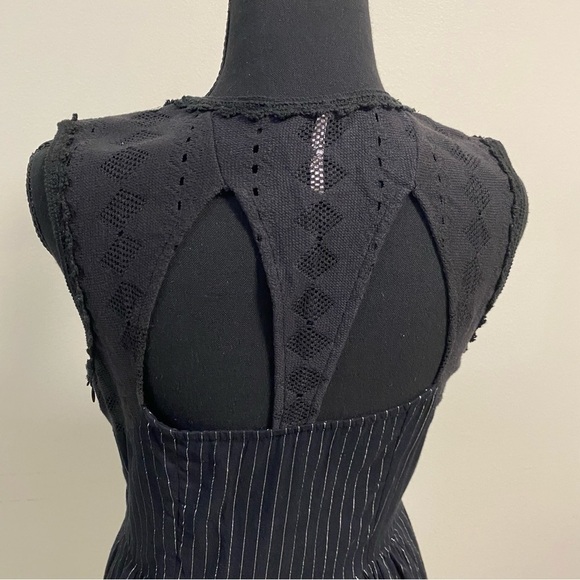 Free People Dress Women’s Size 6 Black Metallic Pinstripe Water Lily Mini Dress - Picture 5 of 16